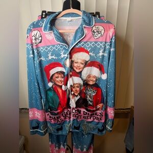 Golden Girls Blue and Pink Christmas Theme Pajamas Set Size Large